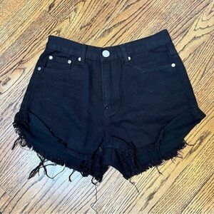Princess Polly Black Denim Distressed Shorts Frayed Hem Festival Size 4 Y2K Edgy